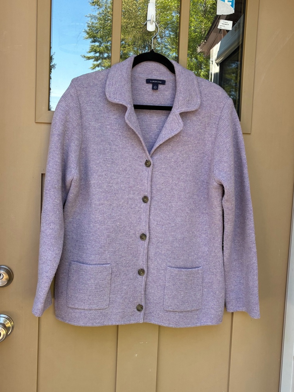 Lands' End Cardigan Sweater Lavender Button Up Knit Women's Large